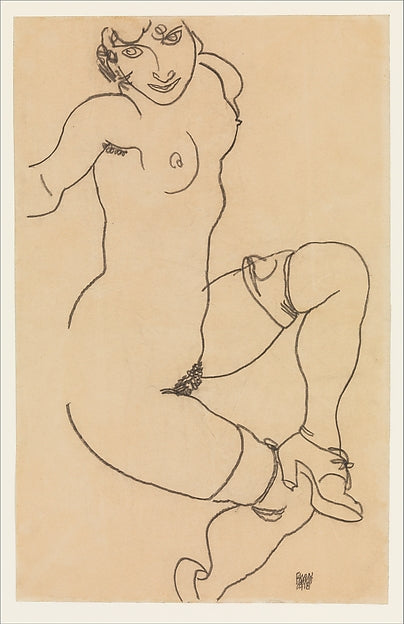 Egon Schiele:Seated Nude in Shoes and Stockings 1918-16x12