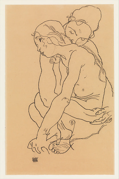 Egon Schiele:Woman and Girl Embracing 1918-16x12