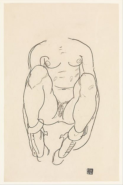 Egon Schiele:Torso of a Seated Woman with Boots 1918-16x12