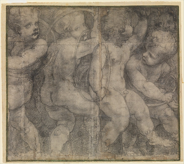 Michelangelo Anselmi 1492–1556 Parma):Putti Playing with Hoo-16x12