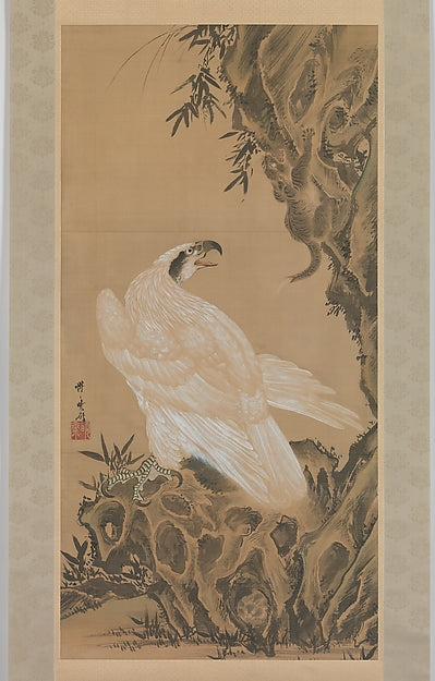 White Eagle Eyeing a Mountain Lion 1885-Kawanabe Ky?sai,  Poster Print