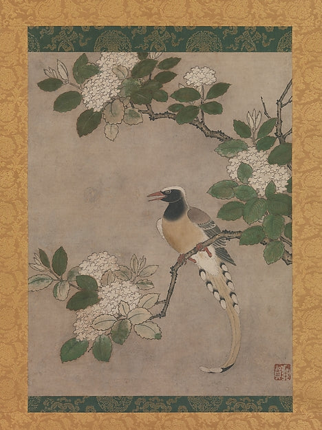 ,Magpie on Viburnum Branch early 16th cent-Genga,Classic Ming China Image,16x12"(A3) Poster