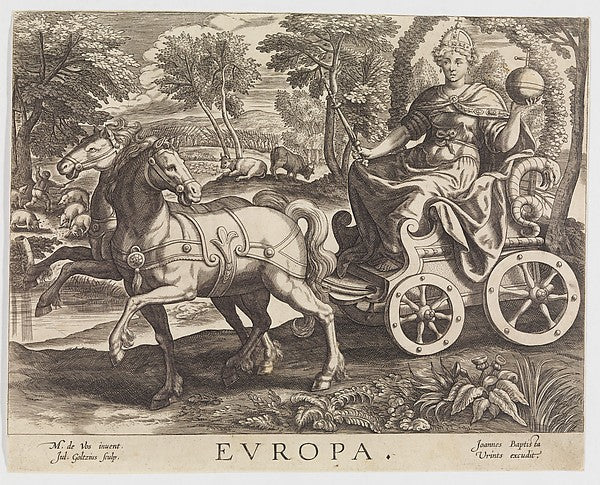 Julius Goltzius , After Maerten de Vos:Europa from The Four -16x12"(A3) Poster
