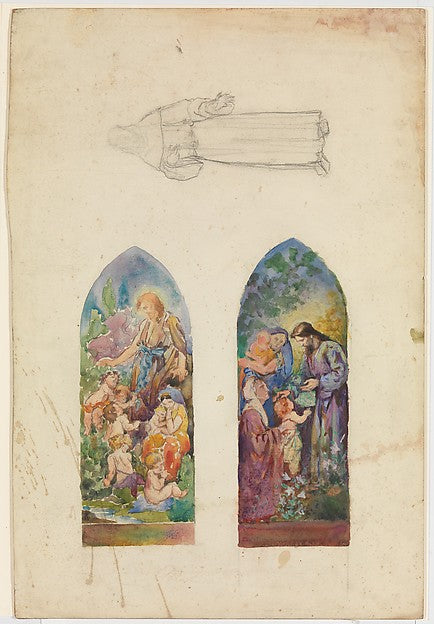 Design for two lancet windows late 19th–early 20th cent Possib,  Poster Print Wall Art