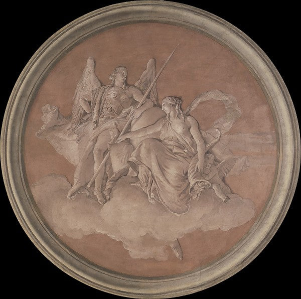 Giovanni Battista Tiepolo and Workshop:Virtue and Abundance -16x12"(A3) Poster