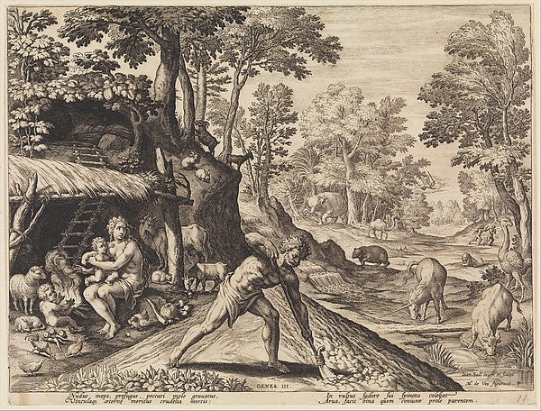 Johann Sadeler I , After Maerten de Vos:Adam at Work after t-16x12"(A3) Poster