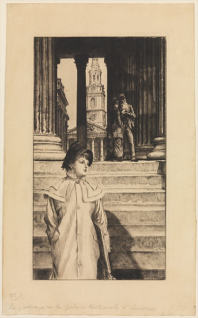 The Portico of the National Gallery  London 1878-James Tissot ,  Poster Print Wall Art