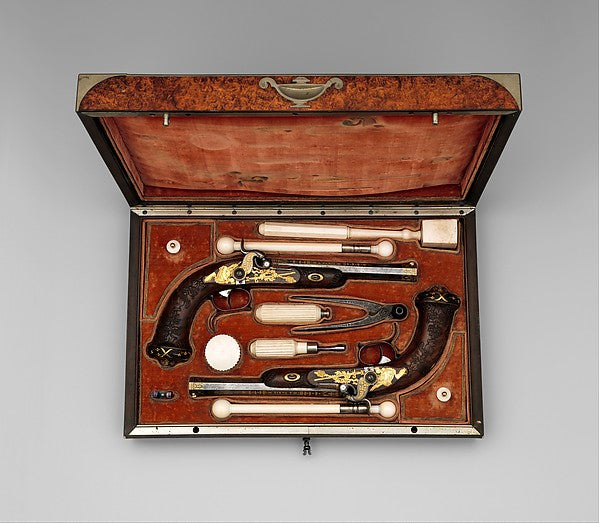 Cased Pair of Percussion Target Pistols with Loading and Clean,  Poster Print Wall Art