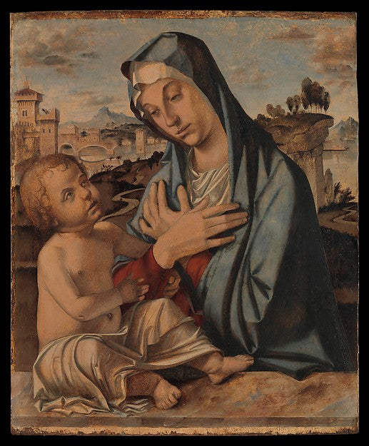 Bartolomeo Montagna:Madonna Adoring the Child -16x12"(A3) Poster