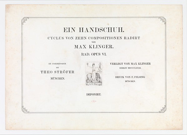 Max Klinger:Title Page from Ein Handschuh . Cyclus von zehn -16x12"(A3) Poster