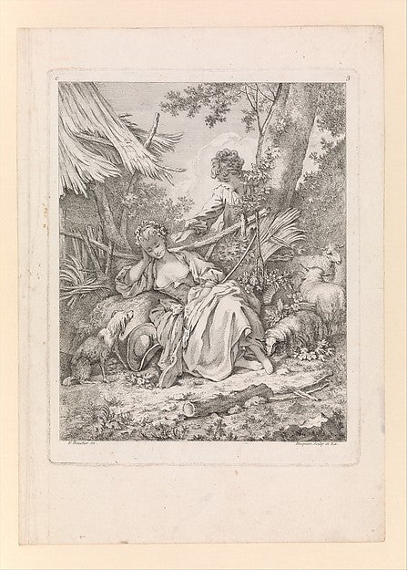Gabriel Huquier , After François Boucher :Shepherd tickling -16x12"(A3) Poster