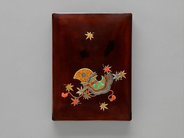 Writing Box with Design of Maple Leaves and Bugaku Hat from th,Classic Ming China Image,  Poster Print Wall Art