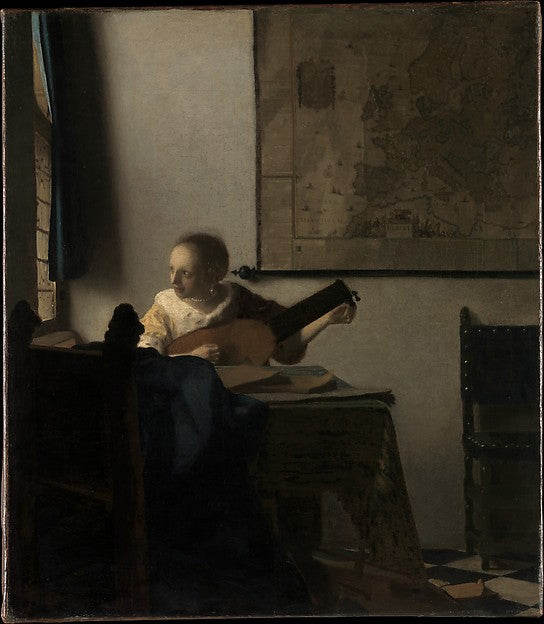 Johannes Vermeer:Young Woman with a Lute c1662–63-16x12"(A3) Poster