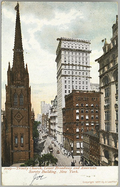 Trinity Church  Lower Broadway and American Surety Building Po,  Poster Print Wall Art