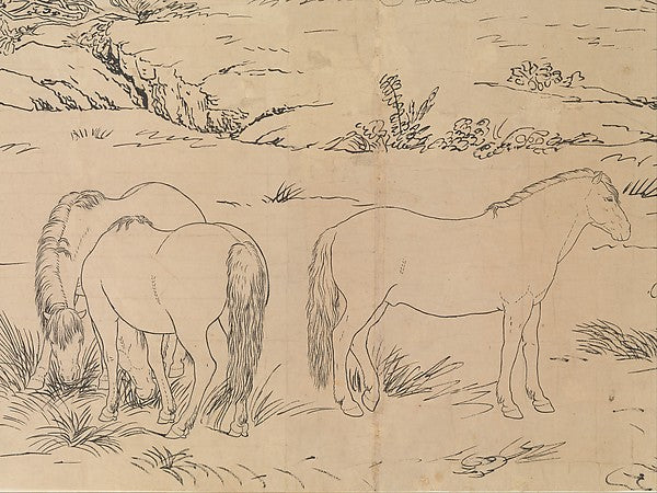 One Hundred Horses datable to 1723–25-Giuseppe,Classic Ming China Image,  Poster Print Wall Art