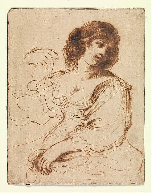 Guercino :A Seated Young Woman Looking Over Her Shoulder ear-16x12"(A3) Poster