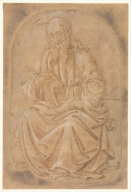 Attributed to Francesco Botticini:A Seated Saint Reading fro-16x12"(A3) Poster