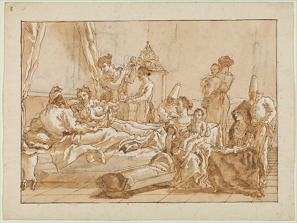 Giovanni Domenico Tiepolo:The Infant Punchinello in Bed with-16x12"(A3) Poster