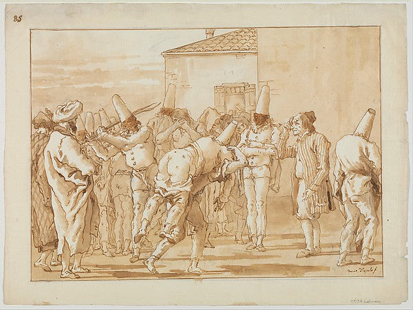Giovanni Domenico Tiepolo:The Flogging of Punchinello c1800-16x12"(A3) Poster