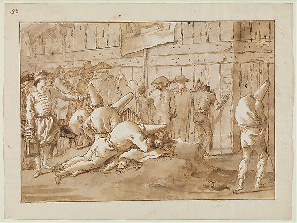 Giovanni Domenico Tiepolo:Punchinellos Outside a Circus late-16x12"(A3) Poster