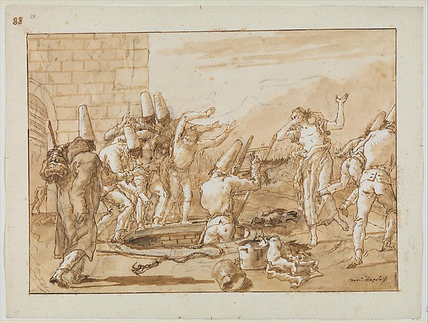 Giovanni Domenico Tiepolo:Punchinello Retrieving Dead Fowls -16x12"(A3) Poster
