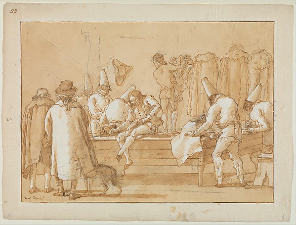 Giovanni Domenico Tiepolo:Punchinello as Tailor's Assistant -16x12"(A3) Poster