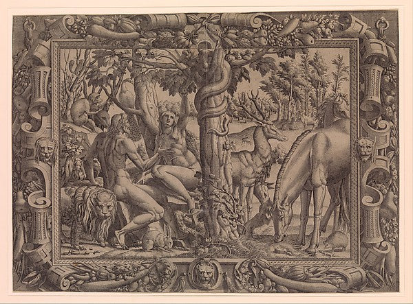The Temptation of Eve 1535–55-Jean Mignon, after Luca Penni,  Poster Print Wall Art