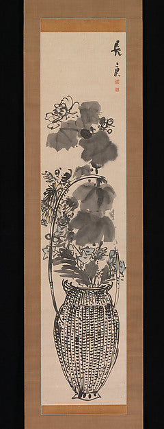 ,Autumn Flowers in a Bamboo Basket 1760s-Yosa Buson,16x12