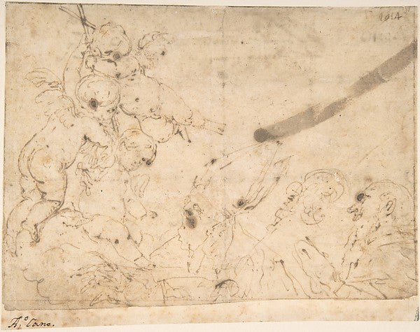 Three Putti Holding Cross Before Two Male Saints 1601–67-Alons,  Poster Print Wall Art