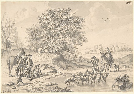 Landscape with Resting Cavaliers and a Shepherd with his Flock,16x12"(A3) Poster