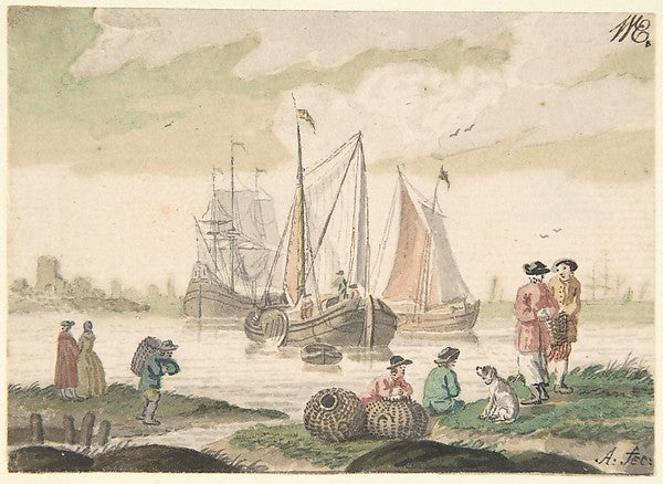 Seascape with Seven Figures and a Dog 18th cent-Nicolaas Aartm,16x12"(A3) Poster