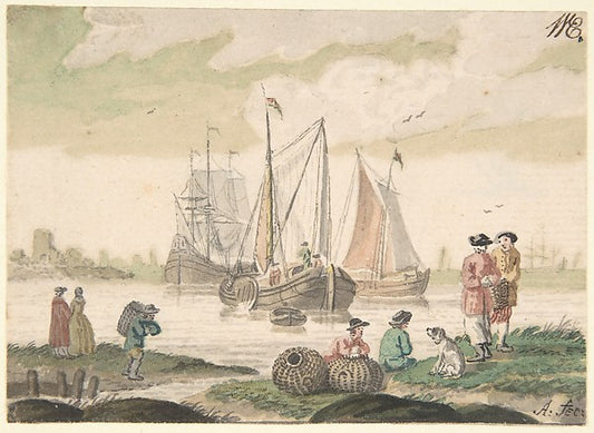 Seascape with Seven Figures and a Dog 18th cent-Nicolaas Aartm,16x12"(A3) Poster