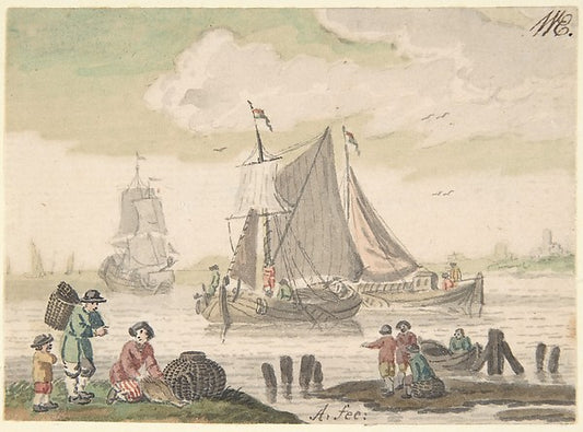 Seascape with Six Figures in the Foreground 18th cent-Nicolaas,16x12"(A3) Poster