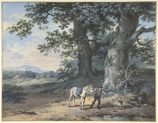 A Peasant Leading his Horse on the Outskirts of a Wood late 18,16x12"(A3) Poster