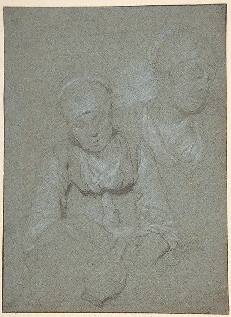 Woman Holding a Jug and a Study of her Head Seen from the Left,16x12"(A3) Poster