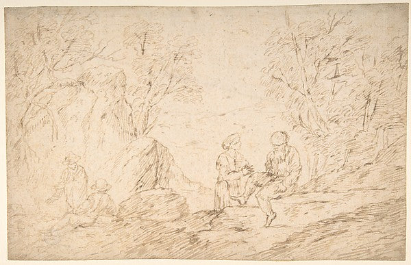 Four Figures Conversing in a Landscape 1616–68-Antonio del Cas,  Poster Print Wall Art
