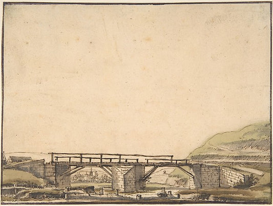Landscape with Bridge 17th cent-Anthonie van Borssom,16x12"(A3) Poster
