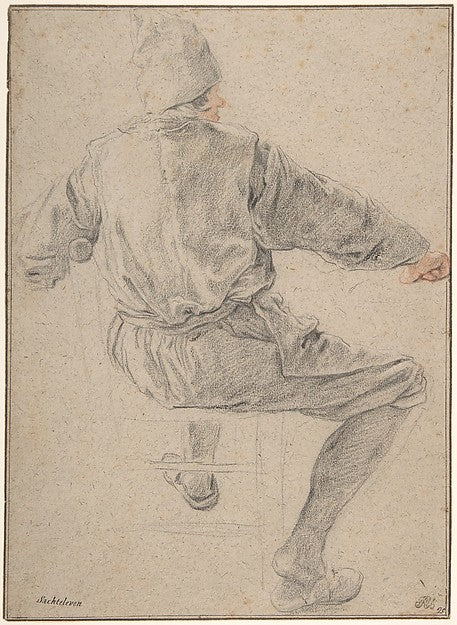Study of a Seated Peasant n.d.-Cornelis Dusart,  Poster Print Wall Art
