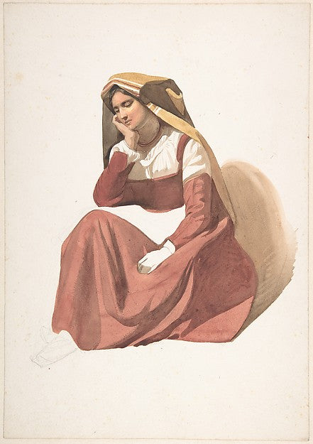 Seated Italian Peasant Woman mid-19th cent-Pierre Louis Dubour,  Poster Print Wall Art