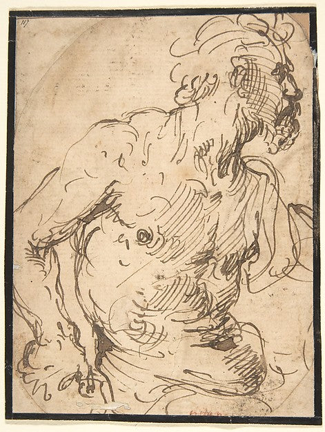 Study of a Seated Nude  Bearded Man in Half-Length 1590–1654-A,16x12"(A3) Poster