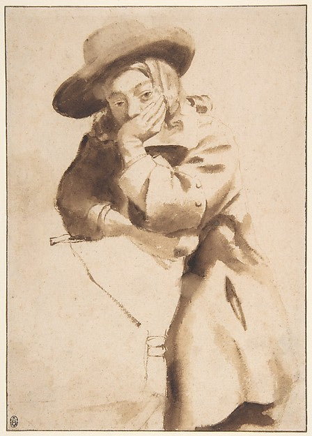 Young Man in Broad-Brimmed Hat  Resting His Chin on His Left H,  Poster Print Wall Art