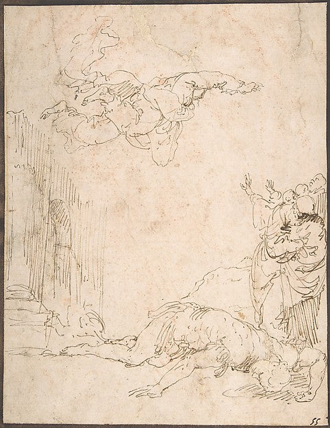 Unidentified Scene -  Figures Watching a Fallen Giant and Anothe,  Poster Print Wall Art