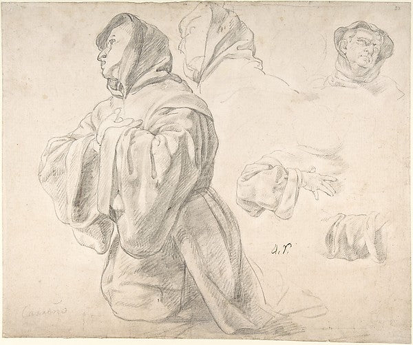 Figures of Monks 1614–85-attributed to Juan Carreño de Miranda,  Poster Print Wall Art