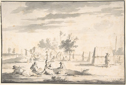 Landscape with Figures and Camp Site n.d.-Attributed to Josua,16x12"(A3) Poster