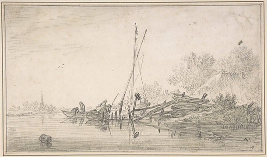 River Scene early 17th–mid 17th cent-Jan van Goyen,16x12"(A3) Poster