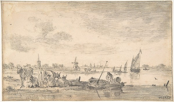 River Scene with Cows 1653-Jan van Goyen,16x12"(A3) Poster
