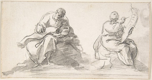 Two Figures of Evangelists Writing 17th cent-Anonymous, Spanis,  Poster Print Wall Art