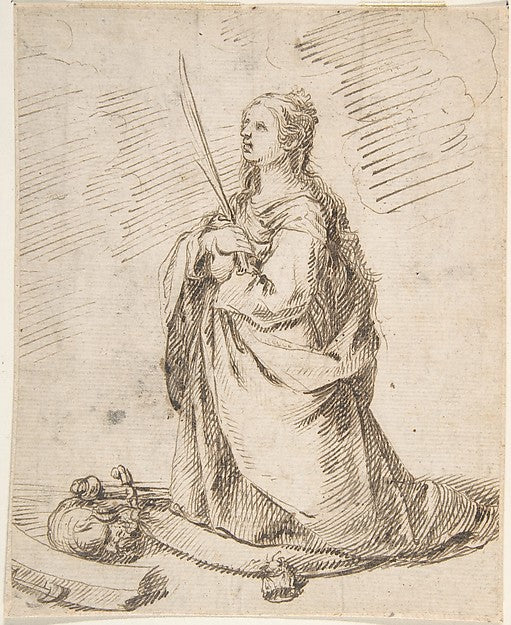 Kneeling Figure of Saint Catherine of Alexandria 17th cent-Ano,  Poster Print Wall Art