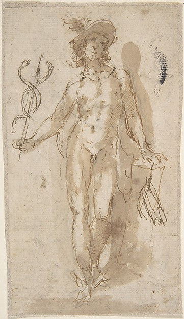Standing Figure of Mercury 17th cent-Anonymous, Spanish, Schoo,  Poster Print Wall Art