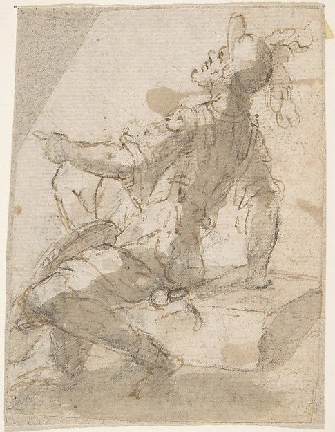 Startled Figure of a Soldier Seated on a Block 17th cent-Anony,  Poster Print Wall Art
